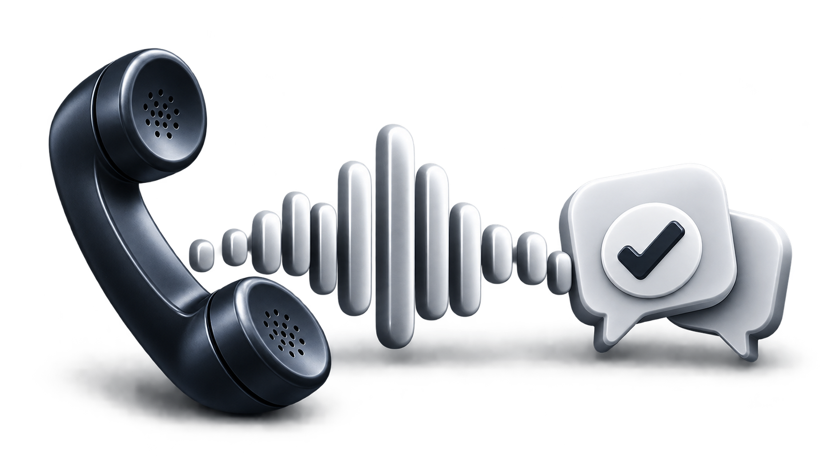A graphite telephone handset, silver sound wave and conversation symbols.